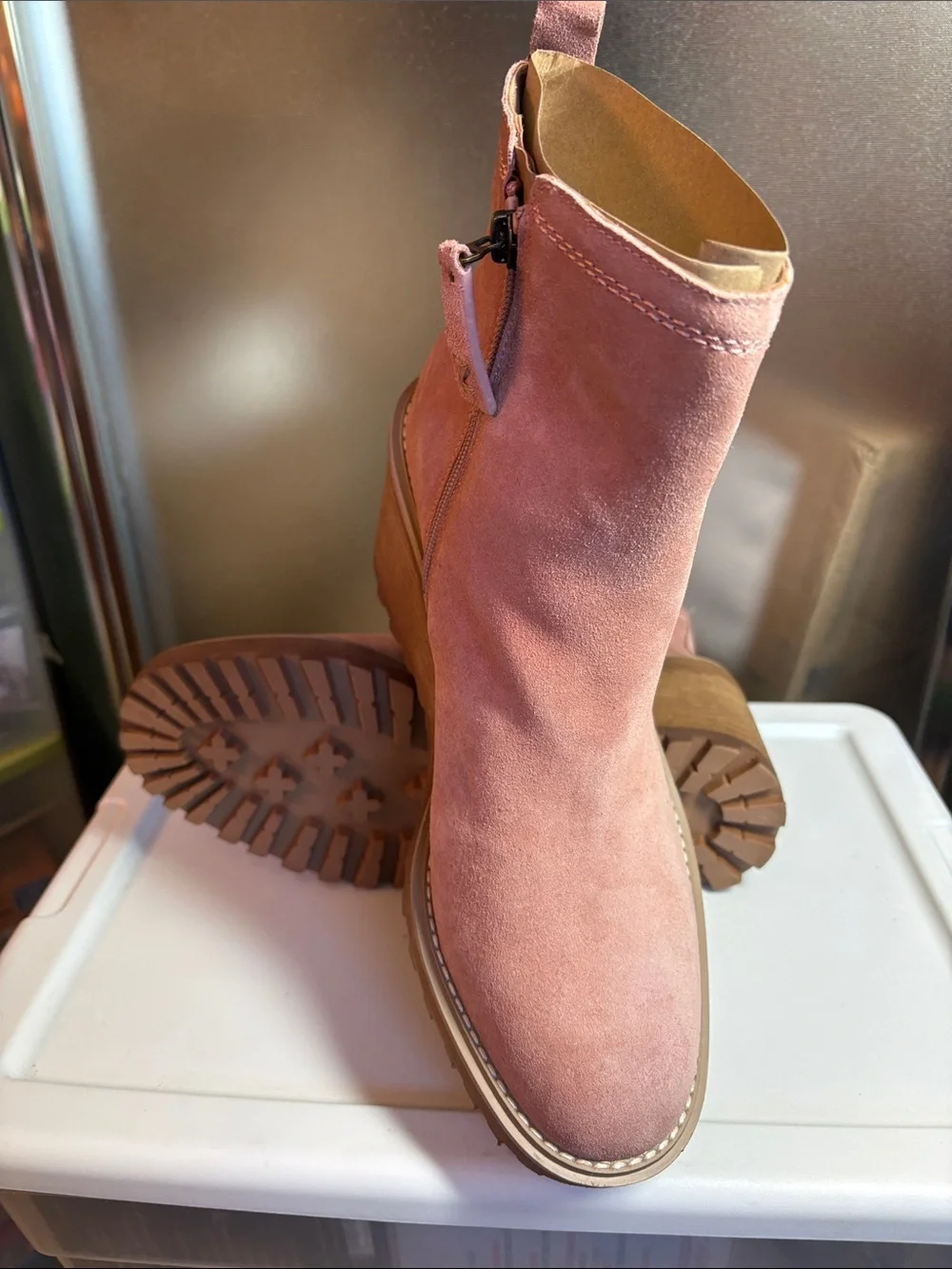 Zodiac Pink Suede Wedge Ankle Boots